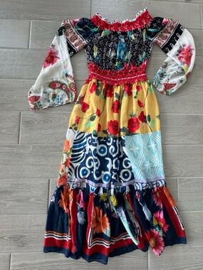 BURRYCO Handkerchief Patchwork Tiered Off Shoulder Flared Sleeve Dress Size 6